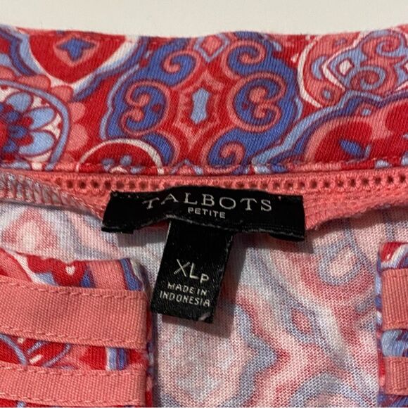 Talbots Pink Paisley Split Neck Pima Cotton Blend 3/4 Sleeve Blouse Women's XLP - Picture 6 of 16